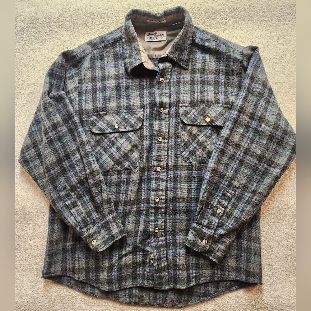 Vintage Sears Roebuck Shirt Mens Multi-Color Plaid Wool Blend Flannel Sz L
